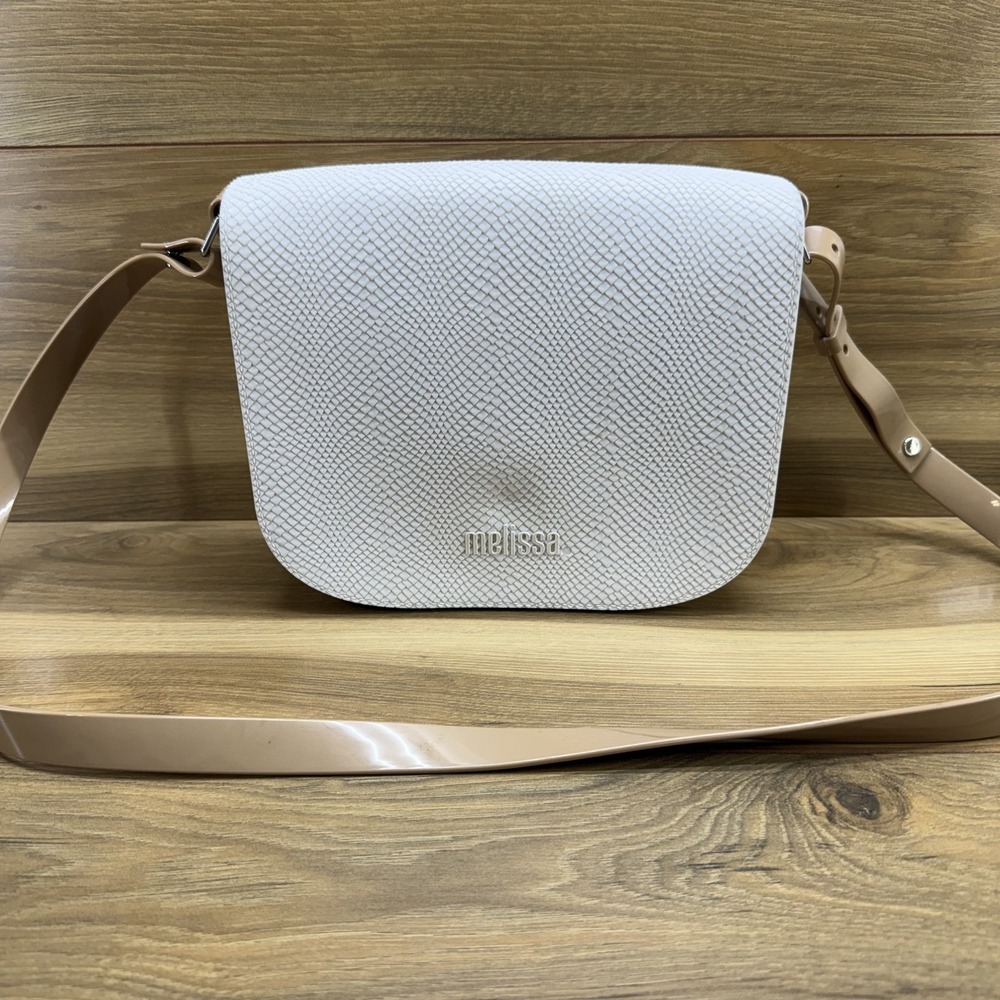 Melissa Plastic‎ Rubber Structured Handbag Flap Crossbody Bone White Tan
